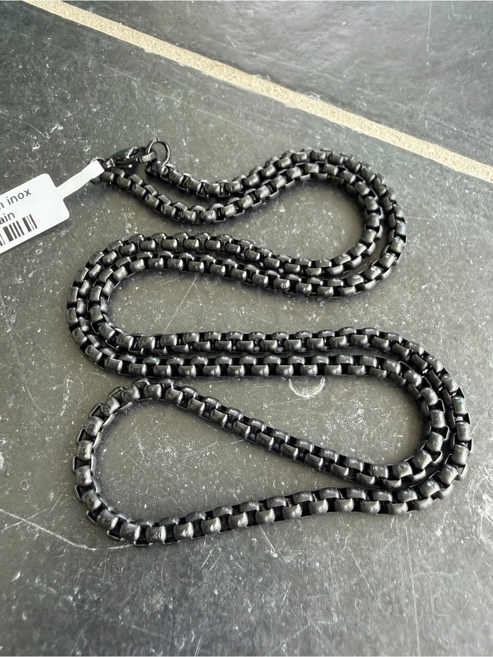Black Stainless Steel Box Chain Necklace - INOX Men Accessories 24”